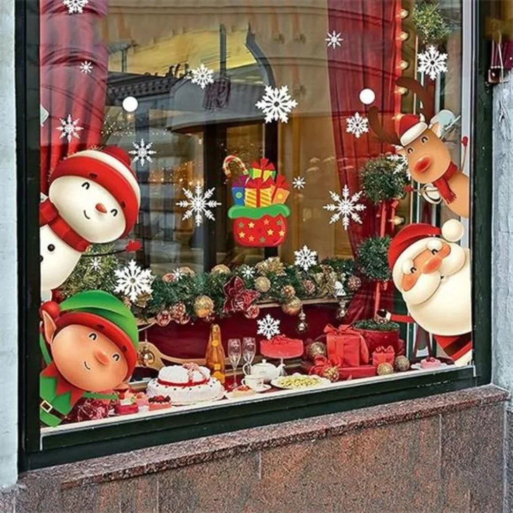82PCS Christmas Snowflake Window Clings, Santa & Reindeer Holiday‎ Glass Decals